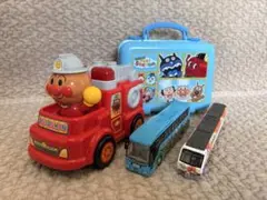 アンパンマン 乗りものおもちゃ4点セット 消防車/バス/電車/小物入れ