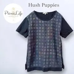 【ハッシュパピー】半袖チェック柄切り替えTシャツ カットソー コットン Uネック