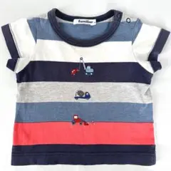 familiar ファミリア Tシャツ 80 ボーダー柄 働く車 刺繍 半袖