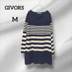 ジボール　長袖ニット　チュニック　ストライプ　M