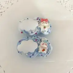 うさぎと雲の水色クリップ2個セットෆ˚*