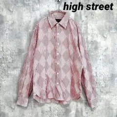 美品【high street】ストライプ柄 長袖コットンシャツ 赤×白 M 薄手