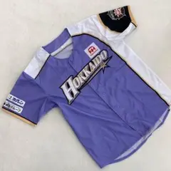 北海道日本ハムファイターズ 紫 白 野球シャツ 半袖 Fサイズ スポンサー