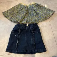 petit main 花柄デニムスカートセット 100㎝