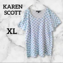 ✨１点限り✨KAREN SCOTT 水色チェック 半袖Tシャツ XL カットソー