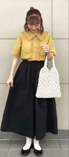 ◆Samansa Mos2◆ フリルの襟付き　ピンタックブラウス　マスタード