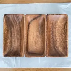 木製 皿 3個セット ウッド トレー 約15.4×7.8×2.3cm 小物入れ