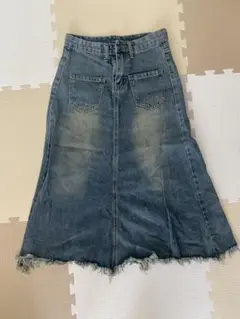 デニムフレアスカート フリンジ裾付き