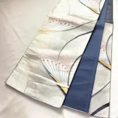 【*S70】着物 袋帯 六通 シルバー×ピンク 刺繍 420㎝