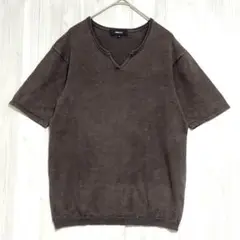コムサイズム　リネン混 Vネックサマーニット　ブラウン　M