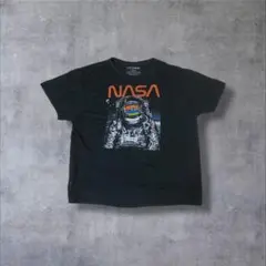 NASAユーズド古着半袖Tシャツ宇宙飛行士グラフィックプリントブラックR693