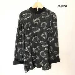 美品 マルニ ボタニカル柄 総柄 シルク混 モックネック 長袖 カットソー