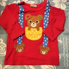 【美品】ミキハウス 長袖Tシャツ プッチーくん サスペンダー風 80