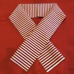 【30】110cm 半襟 半衿 赤 ハンドメイド 生地 ハギレ ボーダー 着物