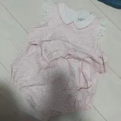 ピンク 花柄ロンパース 12M フリル付き