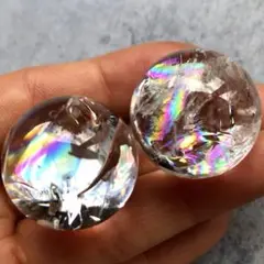 【数量限定！虹ギラギラ！2個セット】天然石　アイリスクォーツ　水晶　スフィア　6