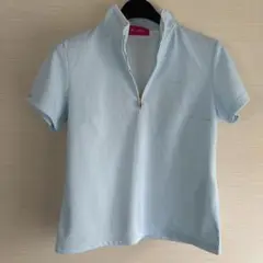 水色 ジッパー付きゴルフシャツ