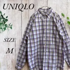 UNIQLO 紫と黄色のチェック柄 長袖シャツ M
