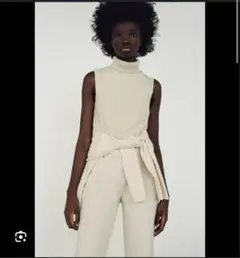ZARA ザラ タートルネック サマーニット グレー系 ノースリーブ（S）ベスト