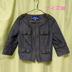 BurberryBluelabel 七分袖ノーカラーリボン付きジャケット38