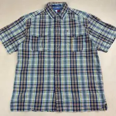 90s トミーヒルフィガー 半袖シャツ チェック ポケット ネイビーグリーン