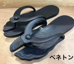【新品】ベネトン 折りたたみサンダル 黒　25.5-26.5cm 携帯 旅行 海