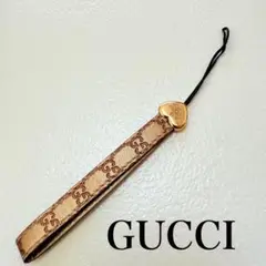 GUCCI グッチ GG シマ レザー　モノグラム ブロンズ ハート ストラップ
