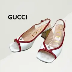 高級 GUCCI グッチ リボン GGロゴ ゴールド チャンキーヒール サンダル