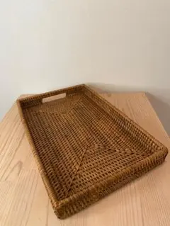 【バリ雑貨】ASHITABA ラタン手編みハンドル付きトレイ