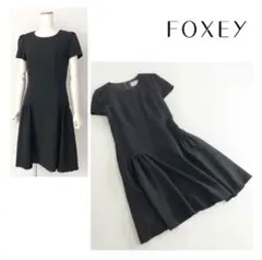 35j3 FOXEY レディスピーガ 半袖ワンピース 膝丈 ブラック 42