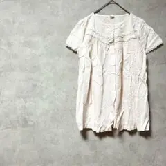 ムーンタン　綿100%　日本製　パジャマ　ピンク　半袖　レース　花　ルームウェア