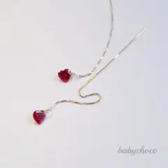 ガーネットハートロング　ピアス