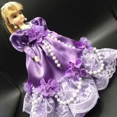 リカちゃんパフドレス(紫×薄紫一段・紫花・ガラスパール)