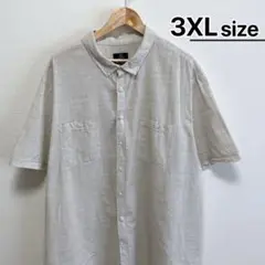 USA古着　半袖シャツ　3XL　ライトベージュ　ボーダー　コットン　GEORGE
