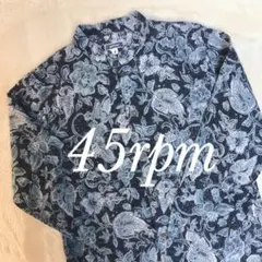 45RPM ノーカラー シャツ 花柄 木製ボタン 総柄
