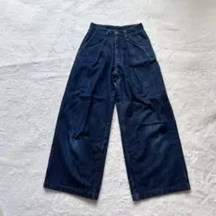 GU デニム ジーンズ タック入り ワイドパンツ インディゴブルー S