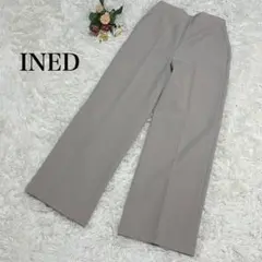 【イネド】ハイウエストスラックスパンツ　ベージュ　7号　センタープレス　ワイド