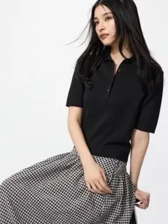 8/18まで　UNIQLO レディースポロセーター半袖　Lサイズ　黒　ブラック