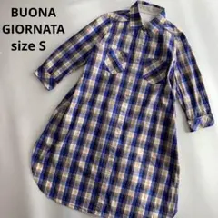 ボナジョルナータ　チェック　シャツ　ワンピース　チュニック　コットン　S