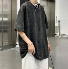 黒 ピグメントプリント グレー Tシャツ 無地 オーバーサイズ ストリート XL