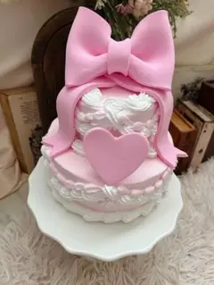 現品発送　推しケーキ　クレイケーキ　リボン　ピンク