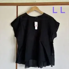 【新品】フリル　フレンチスモック　中黒　ＬＬ　綿100%
