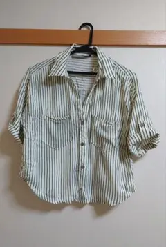 ZARA ザラ 半袖 シャツ グリーンストライプ Mサイズ