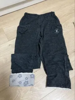 150cm グレー パンツ 花柄裾