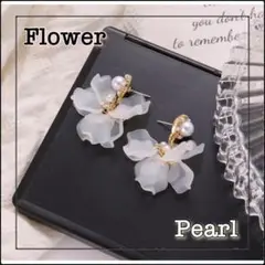 A527【純銀製☆】ピアス フリル フラワー パール 華やか お洒落 ゴールド