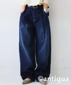 値下げ【美品】✨️antiqua✨️タックデニムパンツ L《完売品》￥4950→