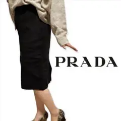 PRADA プラダ ウールスカート ひざ丈 ブラック系 42サイズ