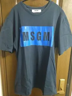 msgm Tシャツ ボックス ロゴ ネイビー × ブルー レア カラー
