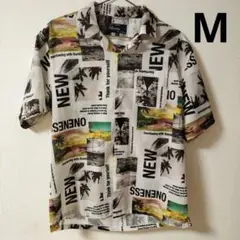 Gilesans M 半袖シャツ プリント柄 リゾート 透け感 メンズ