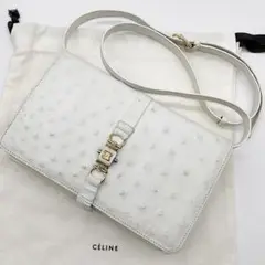 美品 セリーヌ ショルダーバッグ 2way トリオ トリオンフ オーストリッチ